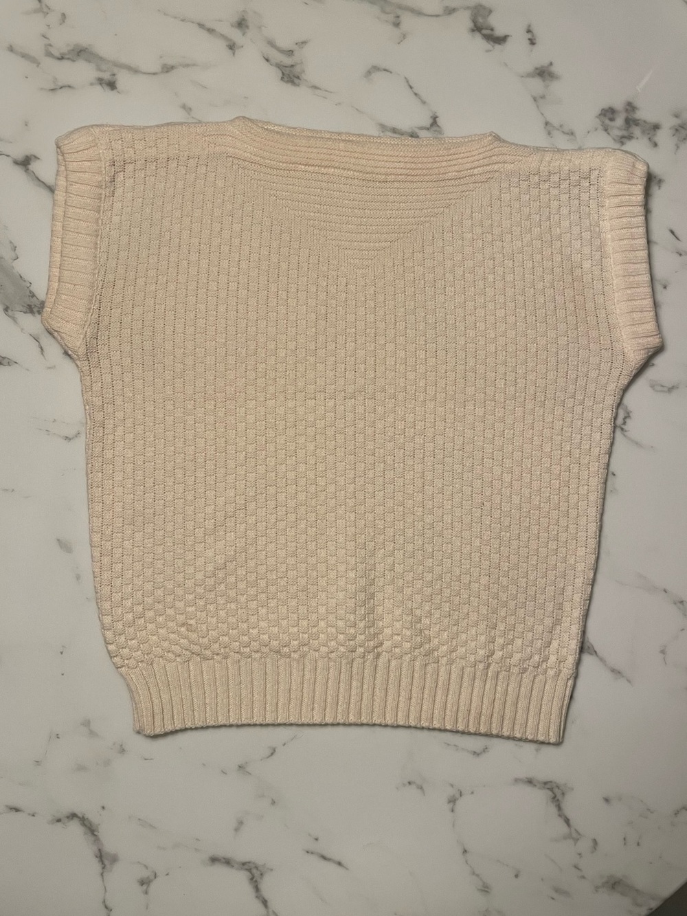 Vintage Cream Knit Cap-Sleeve Sweater